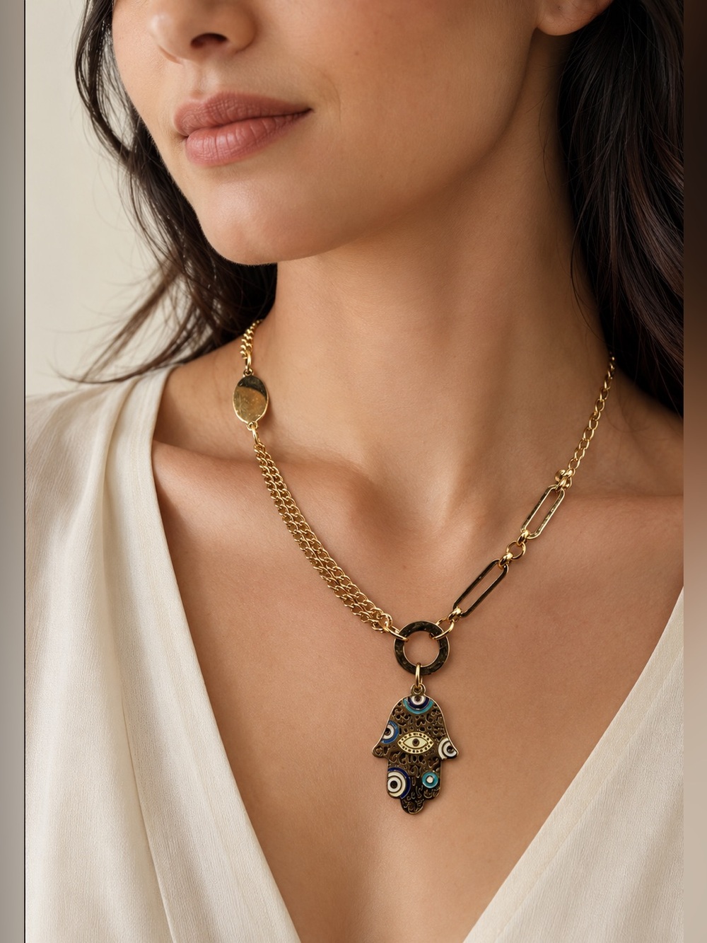 Steel Gold Hamsa Hand Necklace 316L
